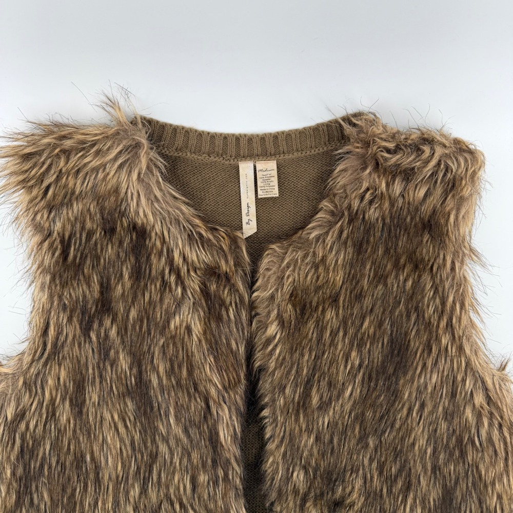 By Design Faux Fur Knit Vest Brown  Medium Womens Vintage Bohemian Cozy  Fashion